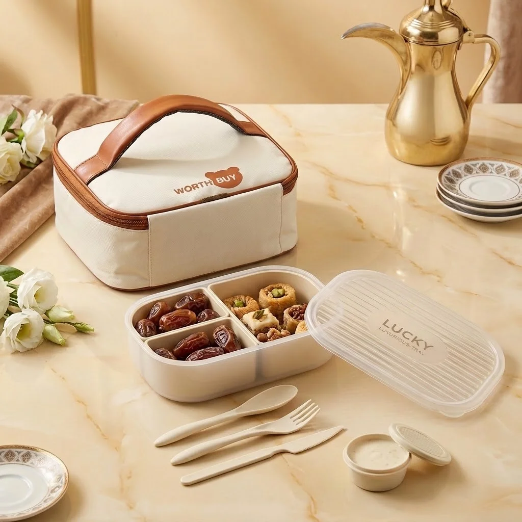 Meal Prep Or Prep Meal - 3-Fächer-Bento-Lunchbox aus Kunststoff, mikrowellengeeignet, Mahlzeitenvorbereitung, Lebensmittelbehälter,