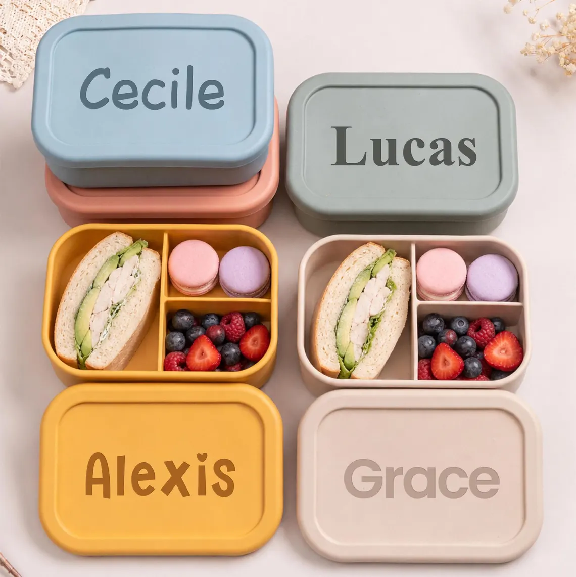 Meal Prep Bowl - Personalisierte Kinder-Lunchbox mit Namen, individuelle Silikon-Bento-Box,