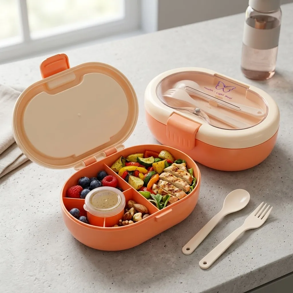 Meal Prep Or Prep Meal - Plastik-Bento-Lunchbox mit Besteck, auslaufsichere, unterteilte Lebensmittelbehälter